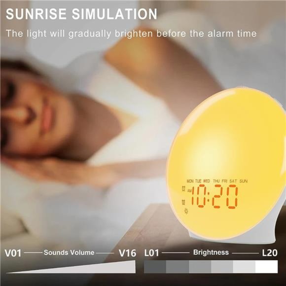 Wake Up Light Sunrise Alarm Clock for Kids, Heavy Sleepers, Bedroom, Upgraded - Picture 4 of 6